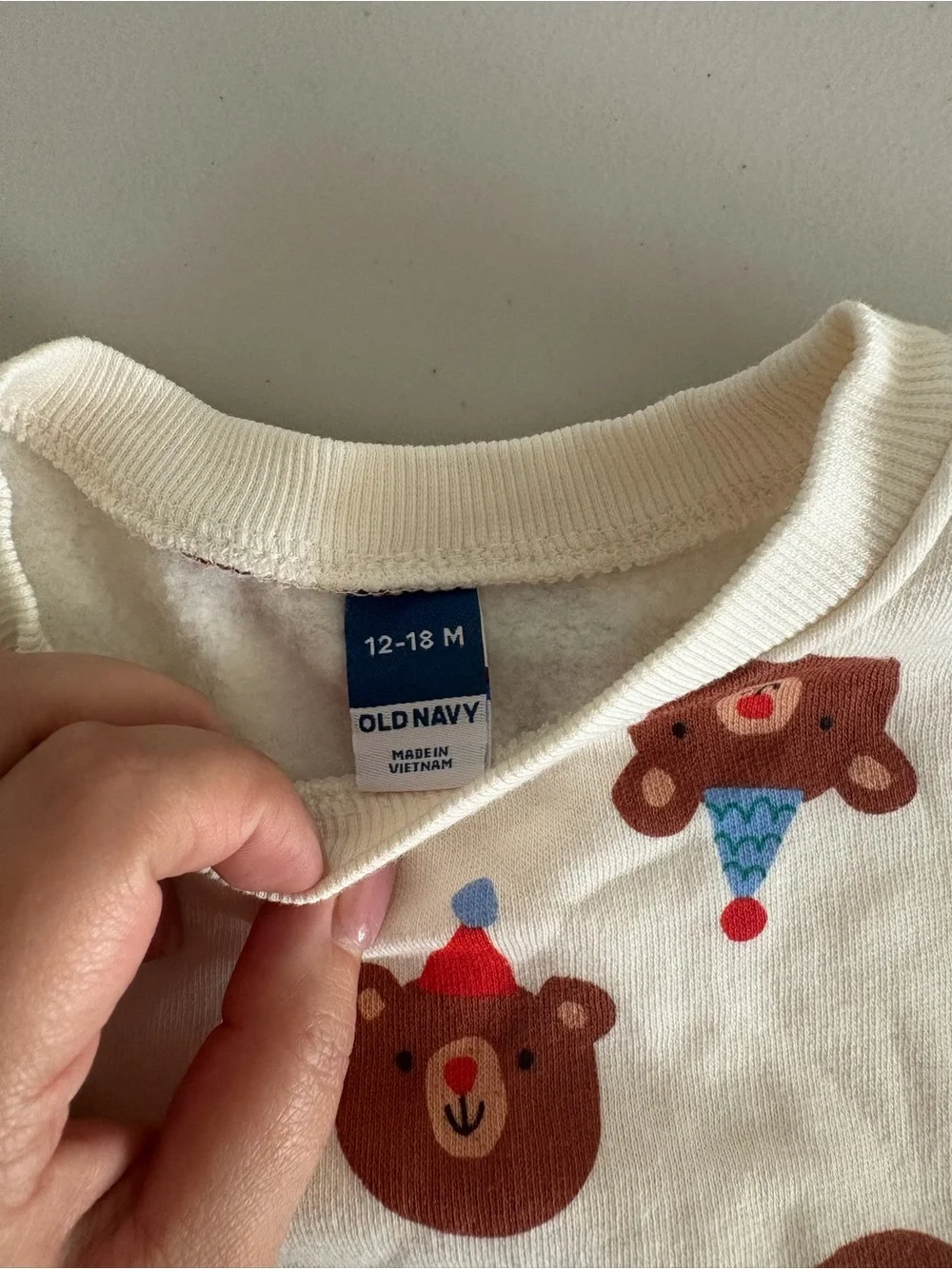 Old Navy White Kids Bear Face Pullover Sweatshirt with Brown & Teal Accents